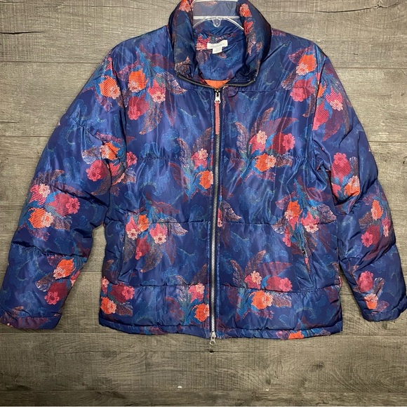Sundance Women's Kimmy Navy Floral Puffer Winter Coat Size Petite Small … - Picture 2 of 7